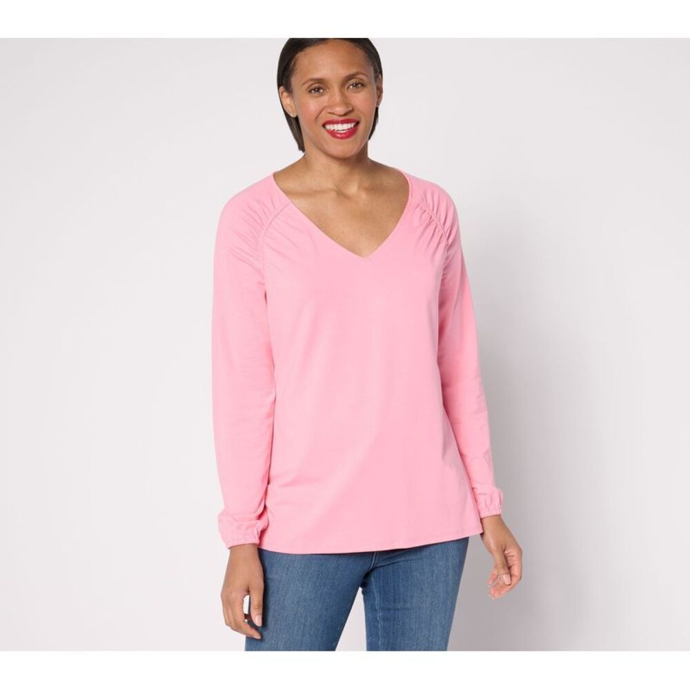 Belle by Kim Gravel Women's Top Sz XS TripleLuxe Knit Ruched Pink A679780